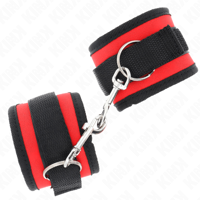 KINK - NYLON BIND HOOK&LOOP WRIST RESTRAINTS RED - BLACK MODEL 2 ADJUSTABLE 18 - 35 CM X 6 CM - Toys "n" Us