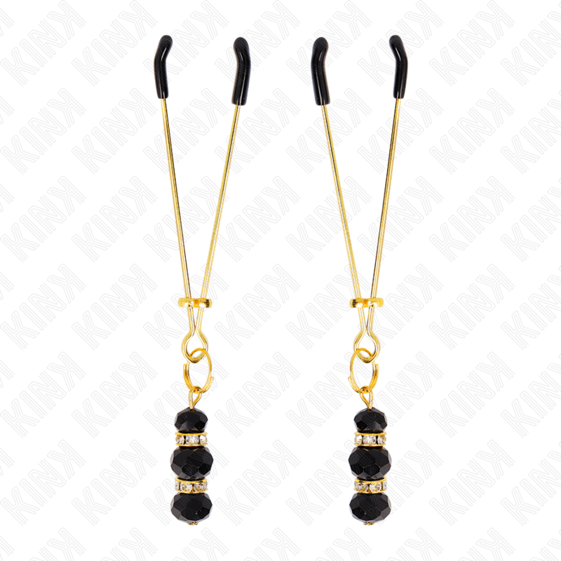 KINK - PINÇAS FINAS DOURADAS COM 3 CONTAS DE VIDRO PRETAS 7 CM - Toys "n" Us