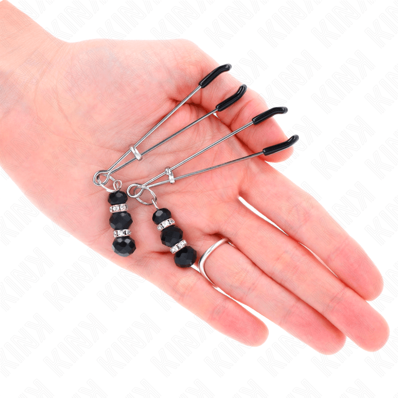 KINK - PINÇAS FINAS DOURADAS COM 3 CONTAS DE VIDRO PRETAS 7 CM - Toys "n" Us