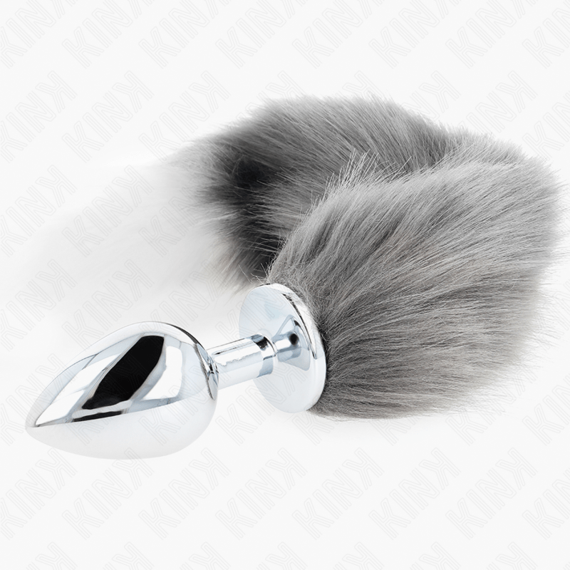 KINK - PLUG ANAL TAMANHO L 10 X 4 CM COM CAUDA SINTÉTICA 40 CM CINZENTO E BRANCO - Toys "n" Us