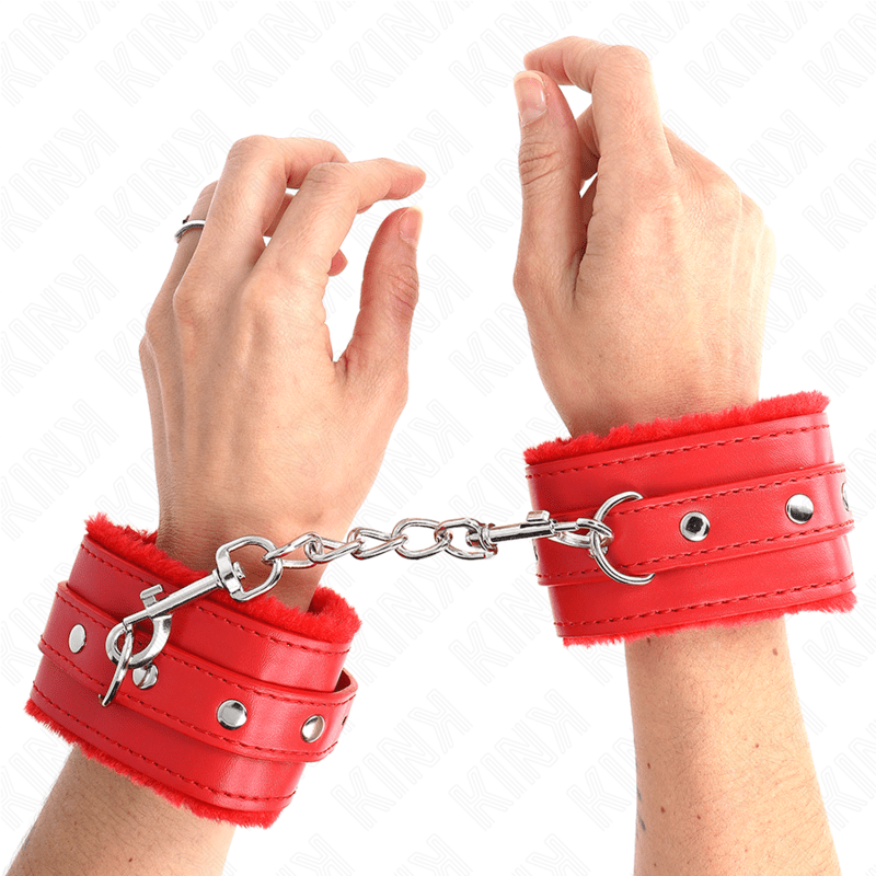 KINK - PREMIUM FUR LINED WRIST RESTRAINTS RED WITH RED BELT ADJUSTABLE 17 - 29 CM X 6 CM - Toys "n" Us