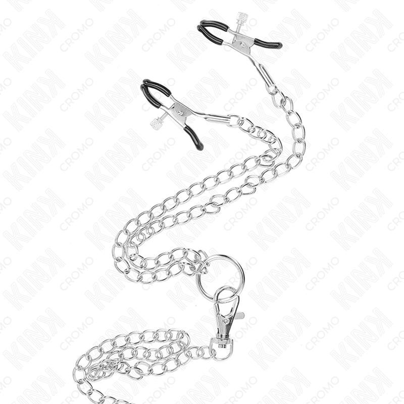 KINK - TRIPLE CHROME METAL PENIS RING 3.8 CM TO 5 CM WITH 26 CM METAL CHAIN AND NIPPLE CLAMPS MODEL 1 - Toys "n" Us