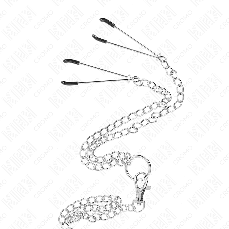 KINK - TRIPLE CHROME METAL PENIS RING 3.8 CM TO 5 CM WITH 26 CM METAL CHAIN AND NIPPLE CLAMPS MODEL 2 - Toys "n" Us