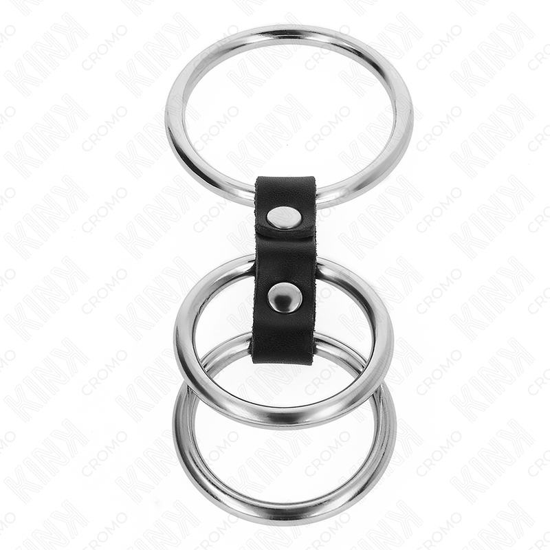KINK - TRIPLE METAL PENIS RING 3.7 CM TO 5 CM CONNECTED WITH LEATHER - Toys "n" Us