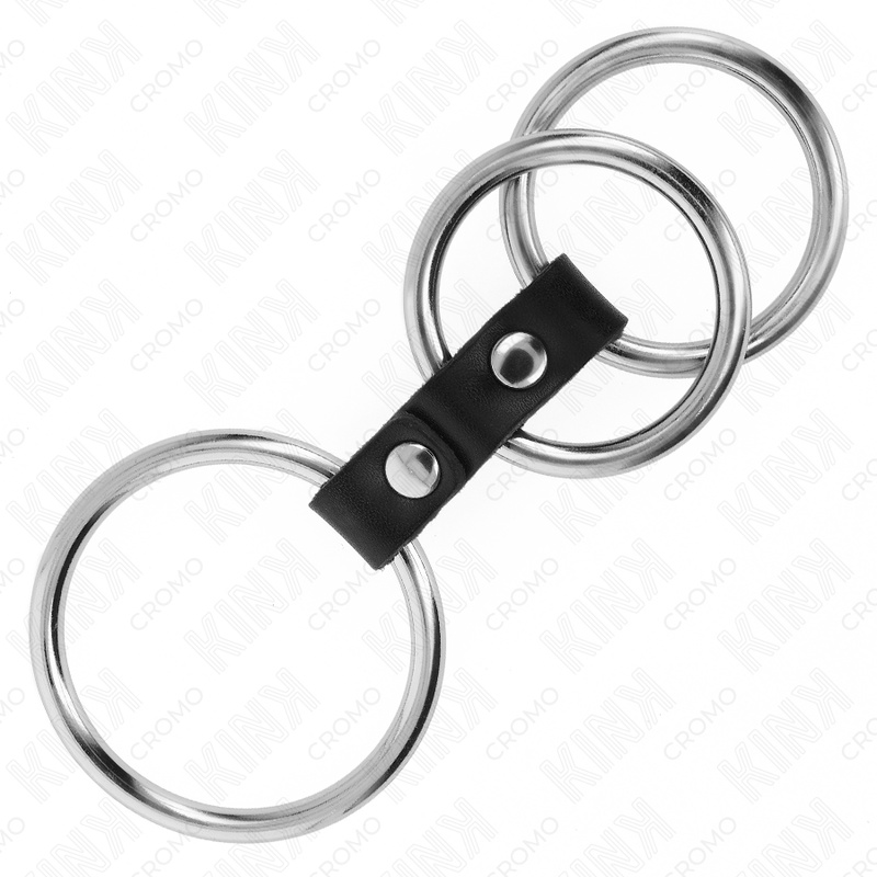KINK - TRIPLE METAL PENIS RING 3.7 CM TO 5 CM CONNECTED WITH LEATHER - Toys "n" Us