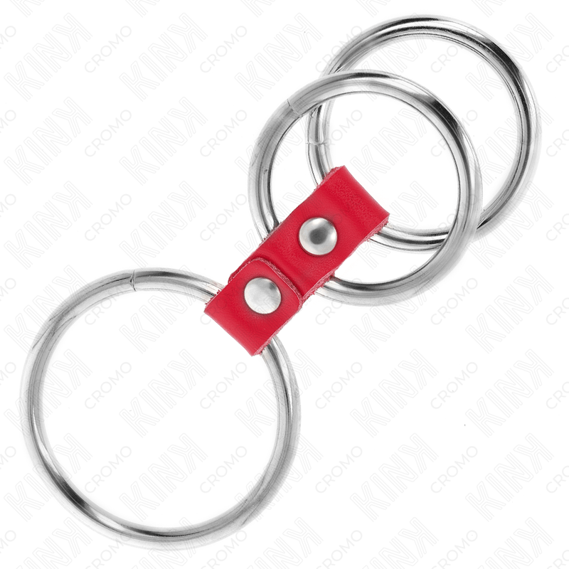 KINK - TRIPLE METAL PENIS RING 3.7 CM TO 5 CM CONNECTED WITH RED LEATHER - Toys "n" Us