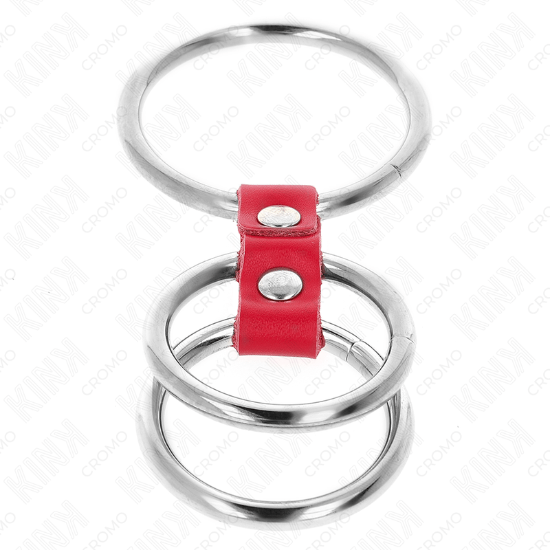 KINK - TRIPLE METAL PENIS RING 3.7 CM TO 5 CM CONNECTED WITH RED LEATHER - Toys "n" Us
