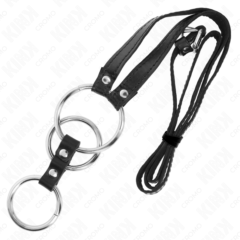 KINK - TRIPLE METAL PENIS RING 3.8 CM TO 5 CM WITH LEATHER BELT 112 CM - Toys "n" Us