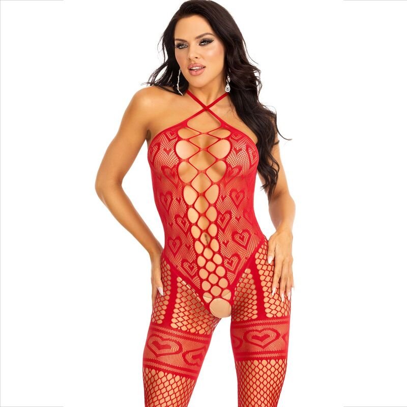 LEG AVENUE - BODYSTOCKING NECK HALTER RED HEARTS RED - Toys "n" Us