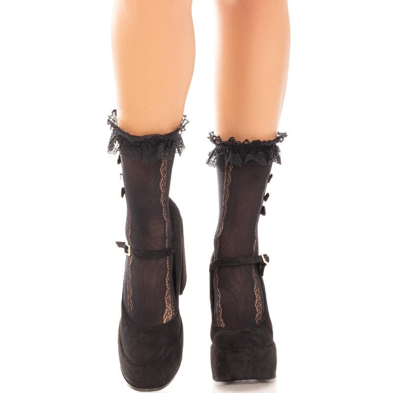 LEG AVENUE - MEIAS DE TORNOZELO COM BABADOS PRETOS - Toys "n" Us