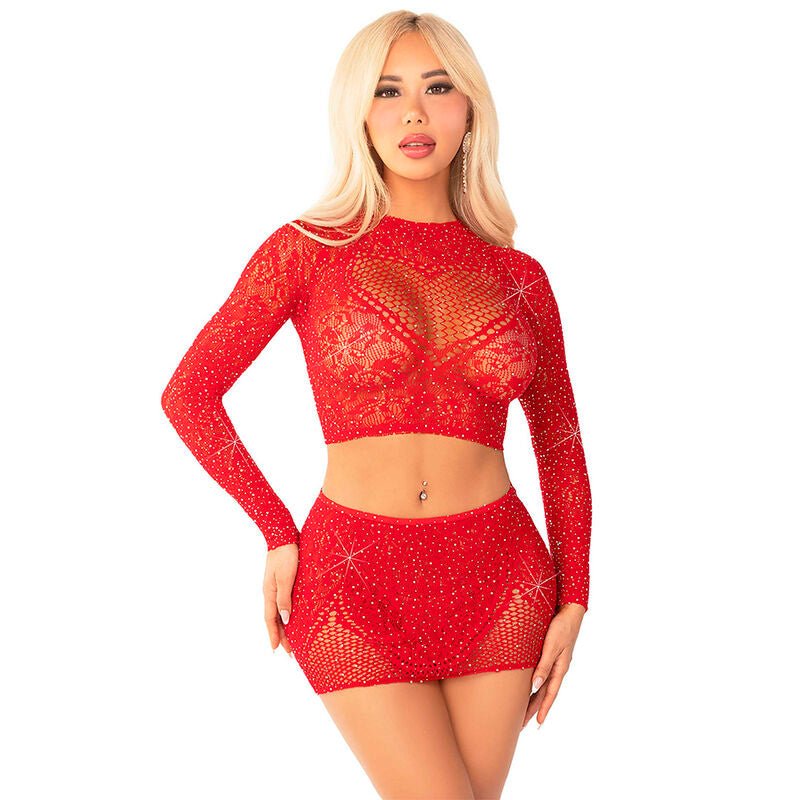 LEG AVENUE - SHINY NET CROP + MINI SKIRT RED - Toys "n" Us