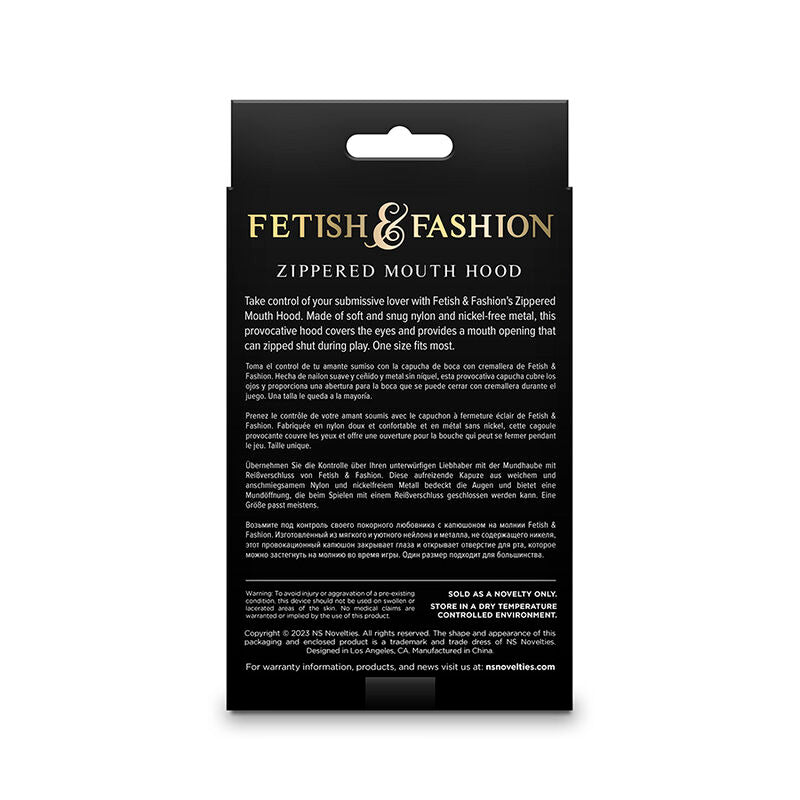 NS NOVELTIES - FETISH & FASHION CLOSED ZIPPERED MOUTH HOOD NYLON BLACK - Toys "n" Us