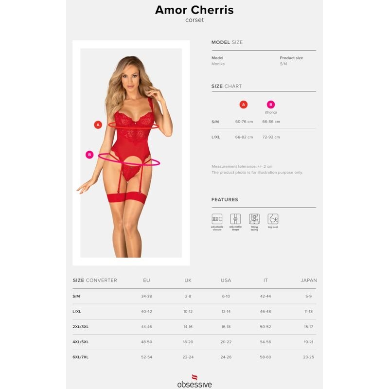 OBSESSIVE - CORSET AMOR CHERRIS E TANGA L/XL - Toys "n" Us