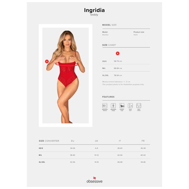 OBSESSIVE - INGRIDIA CROTCHLESS VERMELHO XS/S - Toys "n" Us