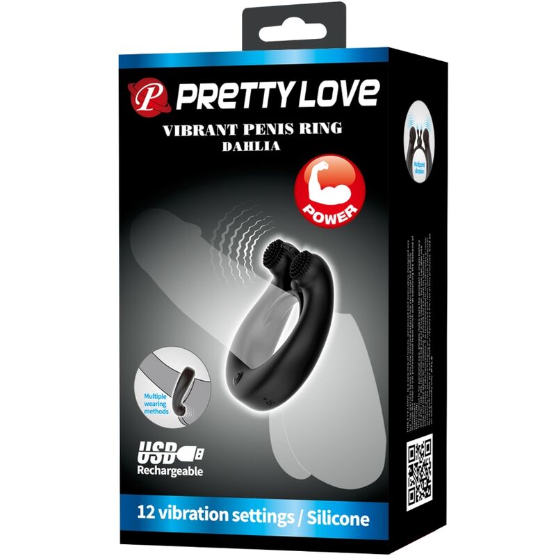 PRETTY LOVE - DAHLIA VIBRATING RING + CLITORIS STIMULATOR 12 VIBRATIONS BLACK - Toys "n" Us