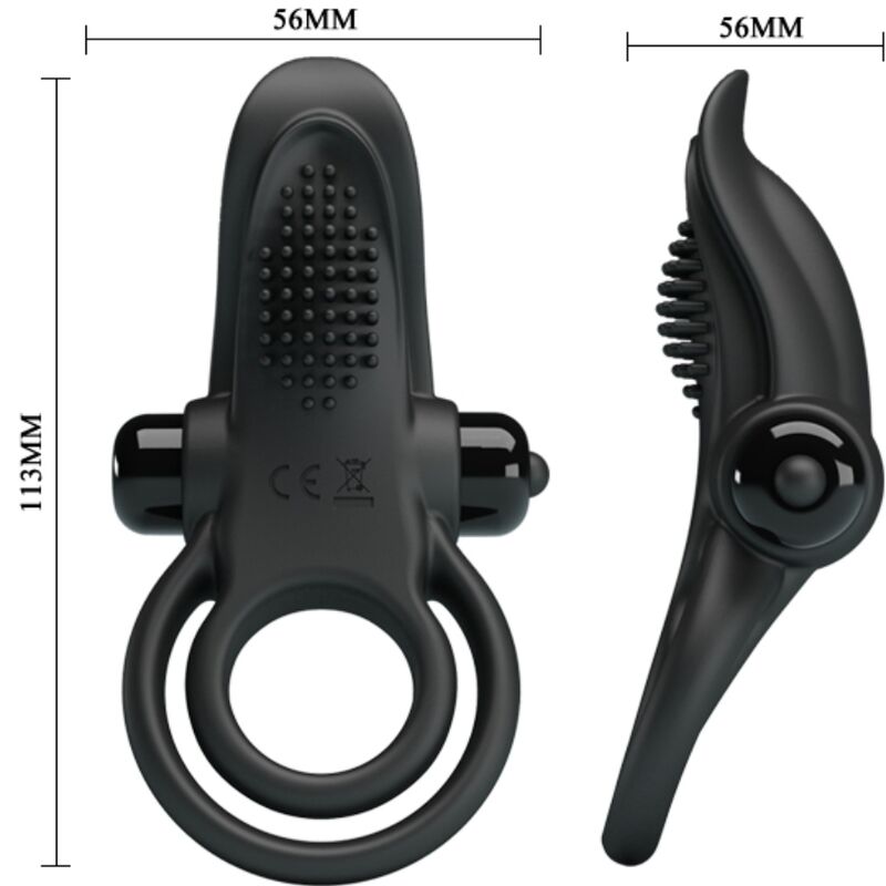 PRETTY LOVE - DOUBLE VIBRATING RING + CLITORIS STIMULATOR 10 VIBRATIONS BLACK - Toys "n" Us