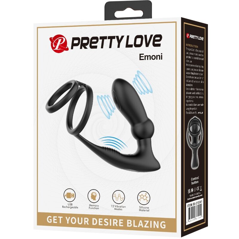 PRETTY LOVE - EMONI PENIS RING + ANAL PLUG 12 VIBRATIONS BLACK - Toys "n" Us