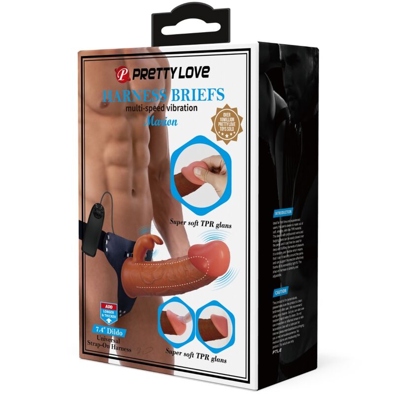 PRETTY LOVE - MARION HARNESS UNIVERSAL BRIEFS WITH VIBRATION DILDO 19 CM BROWN - Toys "n" Us