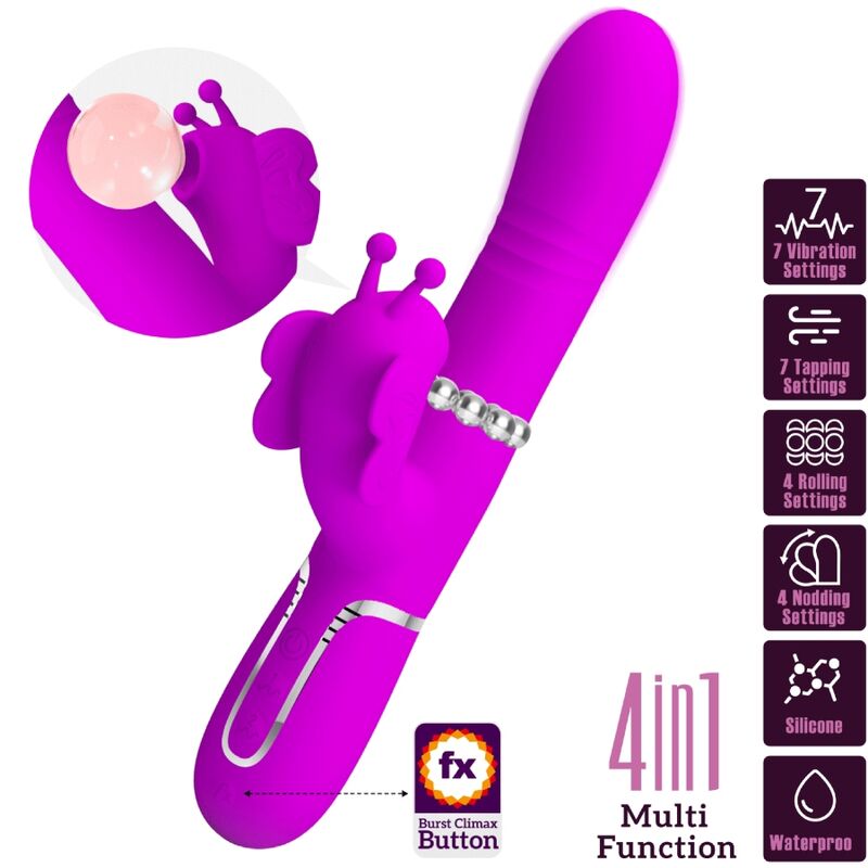 PRETTY LOVE - MULTIFUNCTION RABBIT VIBRATOR 4 IN 1 BUTTERFLY FUCHSIA - Toys "n" Us