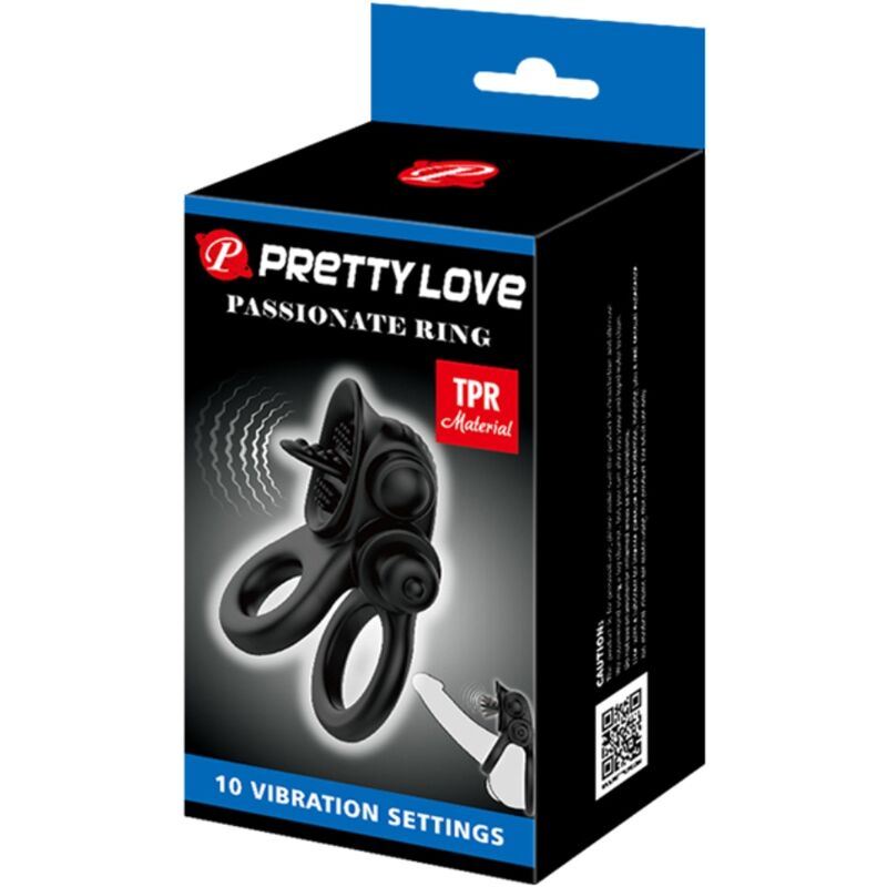 PRETTY LOVE - PASSIONATE RING DOUBLE VIBRATING RING + CLITORIS STIMULATOR BLACK - Toys "n" Us