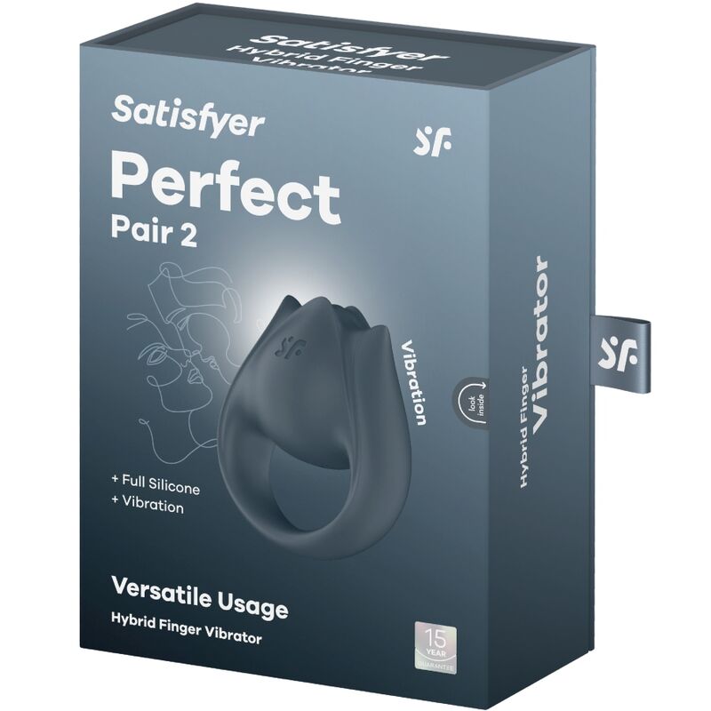 SATISFYER - PERFECT PAIR 2 MULTIVIBRATOR 2 IN 1 PENIS RING AND FINGER STIMULATOR GREY - Toys "n" Us
