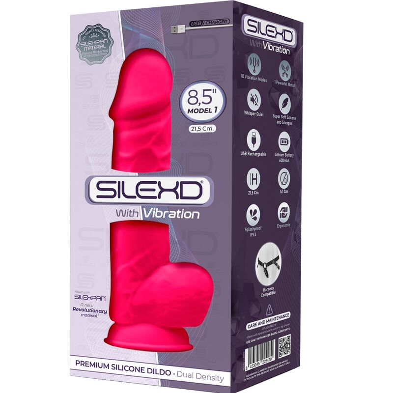SILEXD - MODELO 1 VIBRADOR DE PÊNIS REALÍSTICO SILICONE PREMIUM SILEXPAN FÚCSIA 21.5 CM - Toys "n" Us