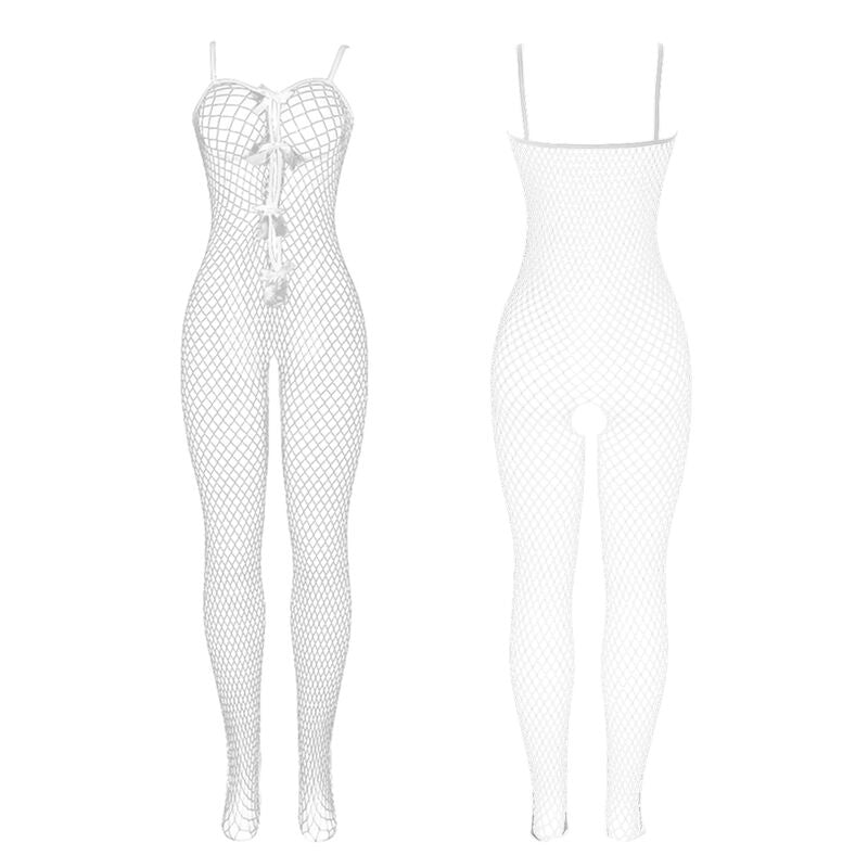 SUBBLIME - 951740 BODYSTOCKING WHITE FISHNET CROTCHLESS WITH BOWS ONE SIZE - Toys "n" Us