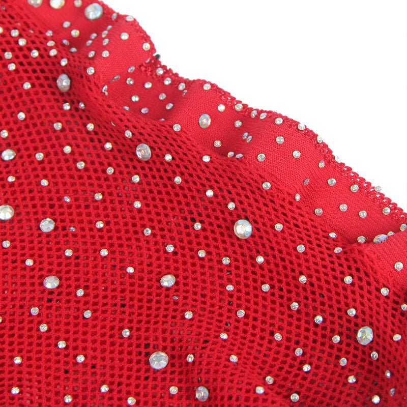 SUBBLIME - 952181 FISHNET BODYSTOCKING WITH GLOVES AND DIAMONDS RED ONE SIZE - Toys "n" Us