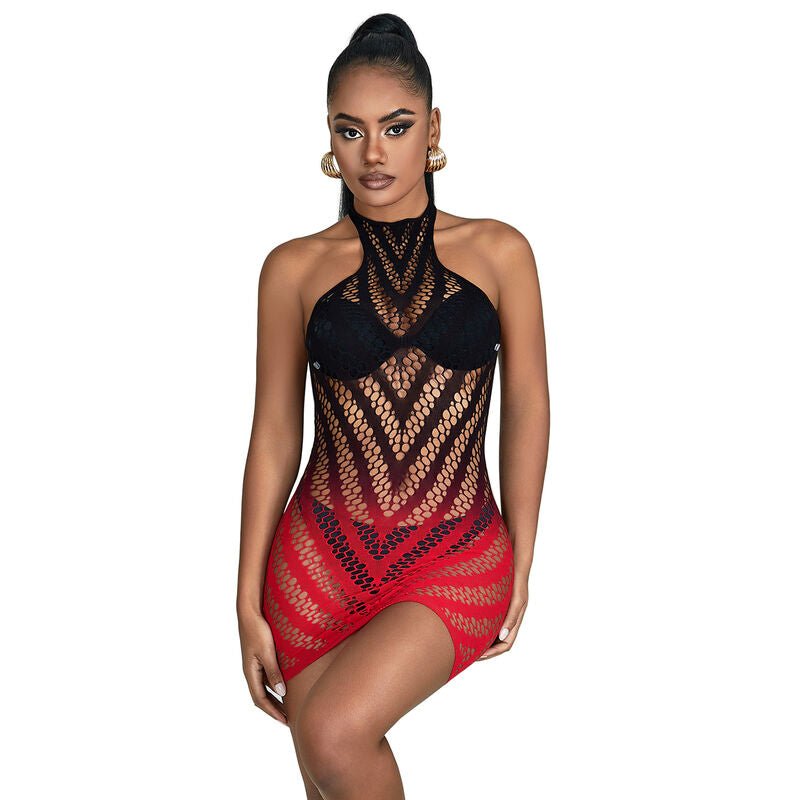 SUBBLIME - 952242 RED AND BLACK DEGRADED ELASTIC FISHNET DRESS ONE SIZE - Toys "n" Us