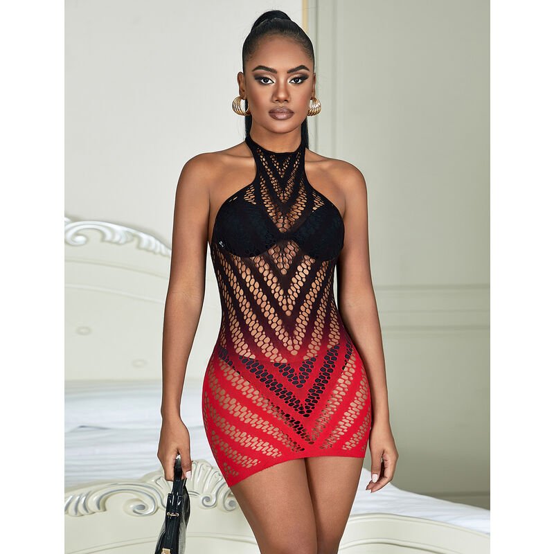 SUBBLIME - 952242 RED AND BLACK DEGRADED ELASTIC FISHNET DRESS ONE SIZE - Toys "n" Us