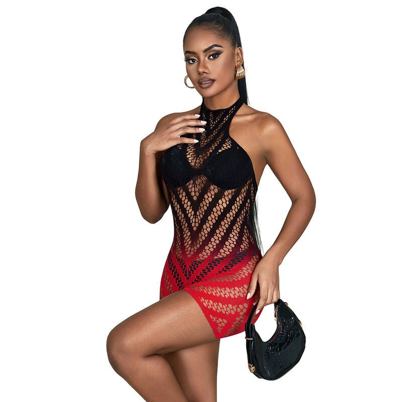 SUBBLIME - 952242 RED AND BLACK DEGRADED ELASTIC FISHNET DRESS ONE SIZE - Toys "n" Us