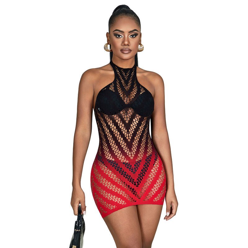 SUBBLIME - 952242 RED AND BLACK DEGRADED ELASTIC FISHNET DRESS ONE SIZE - Toys "n" Us