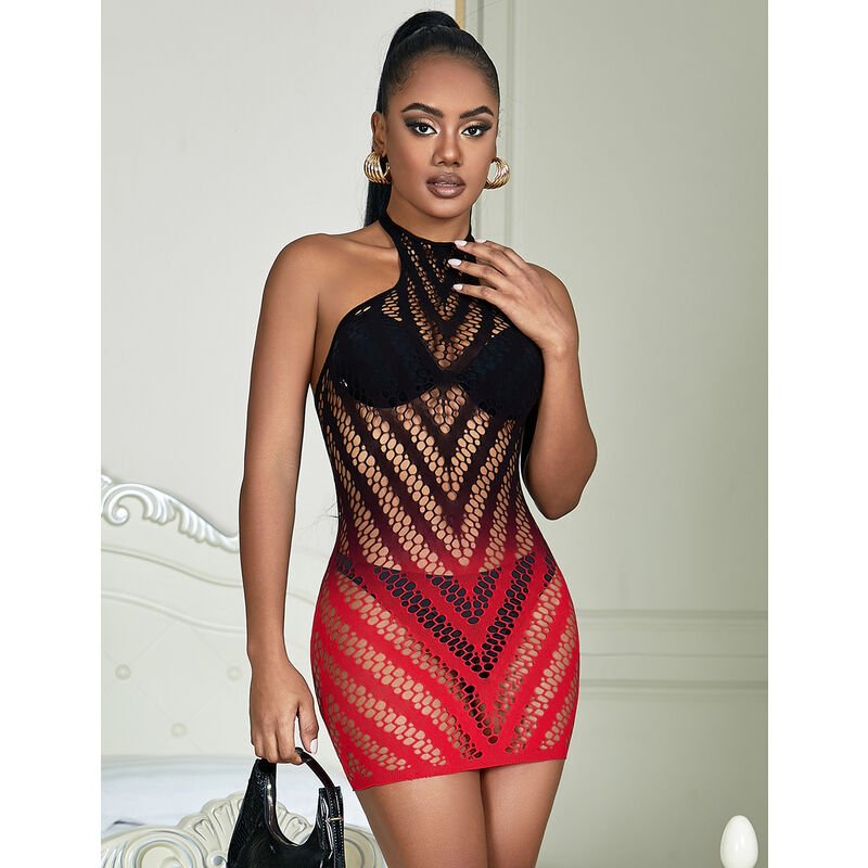 SUBBLIME - 952242 RED AND BLACK DEGRADED ELASTIC FISHNET DRESS ONE SIZE - Toys "n" Us