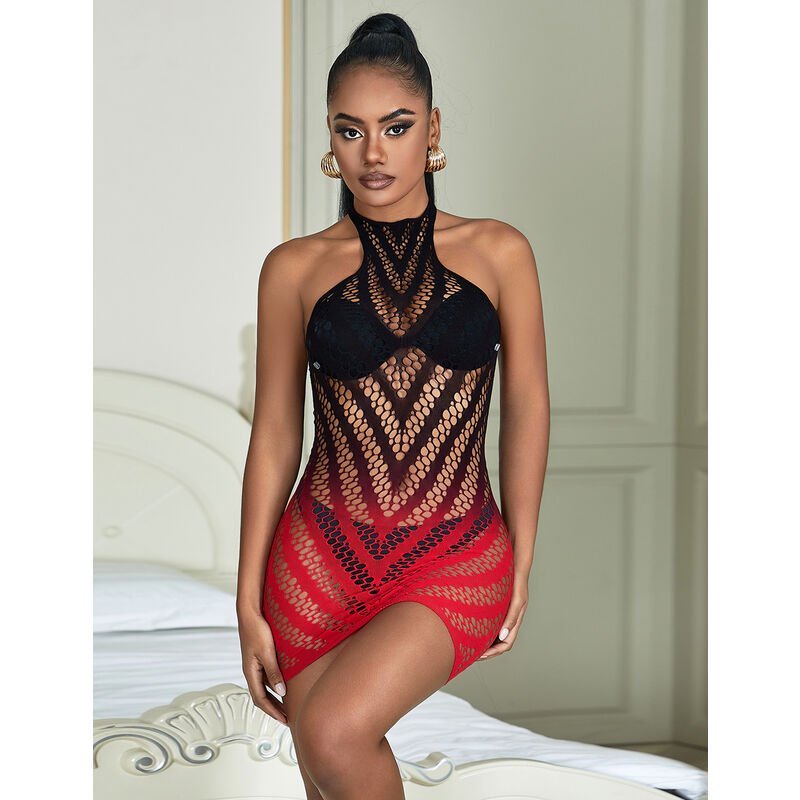 SUBBLIME - 952242 RED AND BLACK DEGRADED ELASTIC FISHNET DRESS ONE SIZE - Toys "n" Us