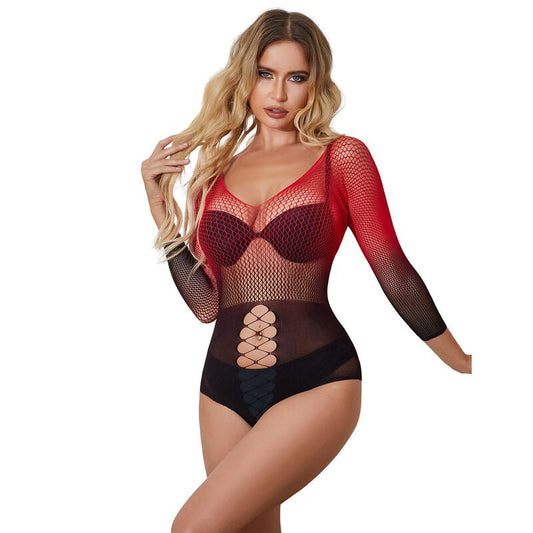 SUBBLIME - 952259 RED AND BLACK GRADIENT LONG SLEEVE ELASTIC FISHNET DRESS ONE SIZE - Toys "n" Us
