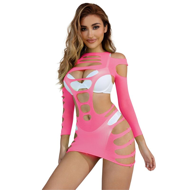 SUBBLIME - 952273 LONG SLEEVE ELASTIC FISHNET DRESS PINK ONE SIZE - Toys "n" Us