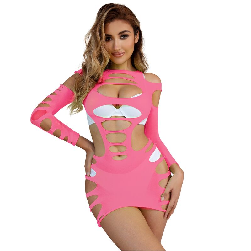SUBBLIME - 952273 LONG SLEEVE ELASTIC FISHNET DRESS PINK ONE SIZE - Toys "n" Us