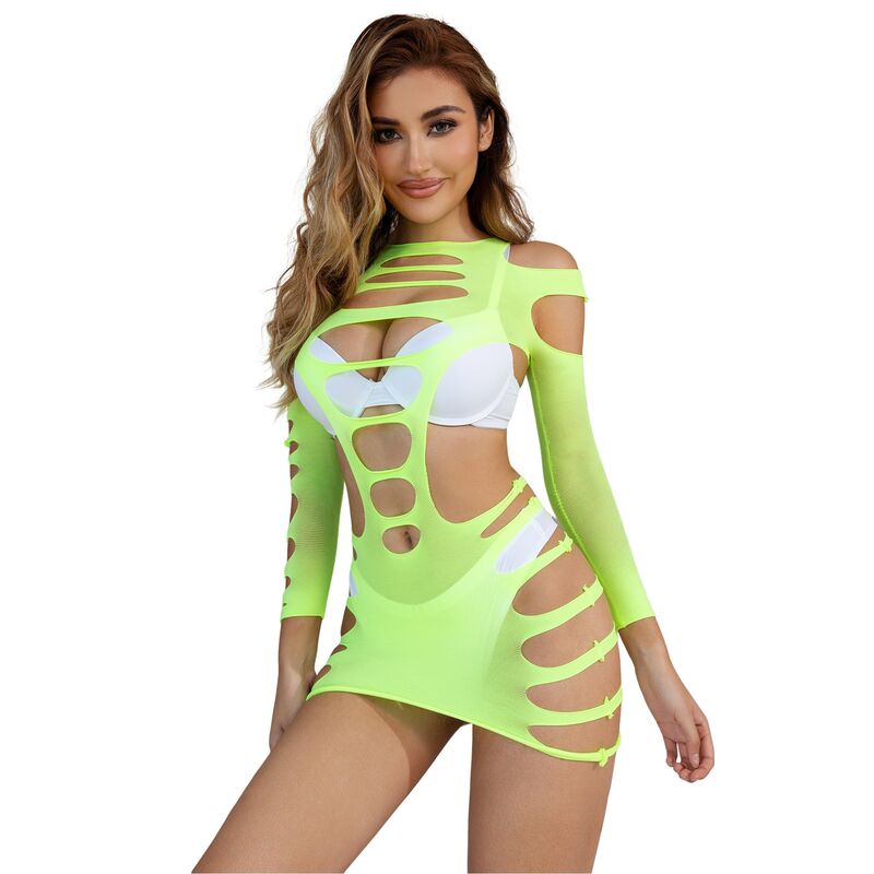 SUBBLIME - 952280 GREEN LONG SLEEVE ELASTIC FISHNET DRESS ONE SIZE - Toys "n" Us
