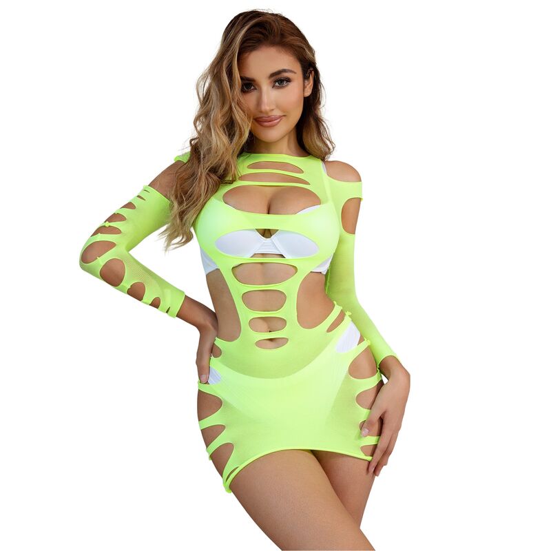 SUBBLIME - 952280 GREEN LONG SLEEVE ELASTIC FISHNET DRESS ONE SIZE - Toys "n" Us