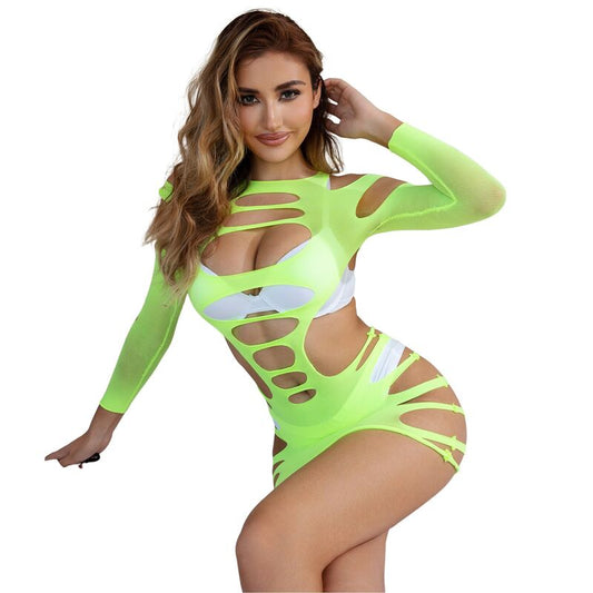 SUBBLIME - 952280 GREEN LONG SLEEVE ELASTIC FISHNET DRESS ONE SIZE - Toys "n" Us