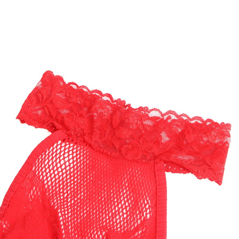 SUBBLIME - 952372 FISHNET AND LACE CROTCHLESS BODYSTOCKING WITH HIGH NECK RED ONE SIZE - Toys "n" Us