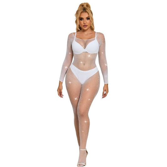 SUBBLIME - 952396 FISHNET BODYSTOCKING WITH DIAMONDS LONG SLEEVE WHITE ONE SIZE - Toys "n" Us