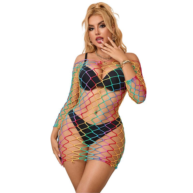 SUBBLIME - 952426 RAINBOW LONG SLEEVE FISHNET DRESS ONE SIZE - Toys "n" Us