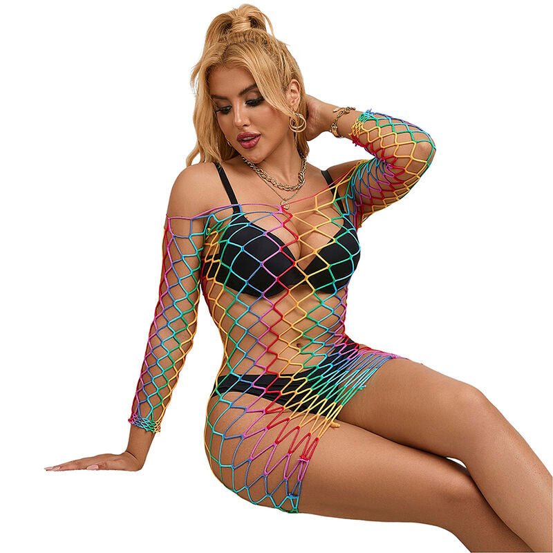 SUBBLIME - 952426 RAINBOW LONG SLEEVE FISHNET DRESS ONE SIZE - Toys "n" Us