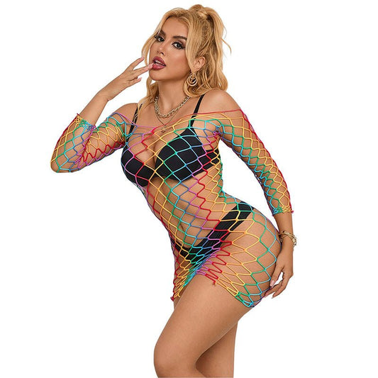 SUBBLIME - 952426 RAINBOW LONG SLEEVE FISHNET DRESS ONE SIZE - Toys "n" Us