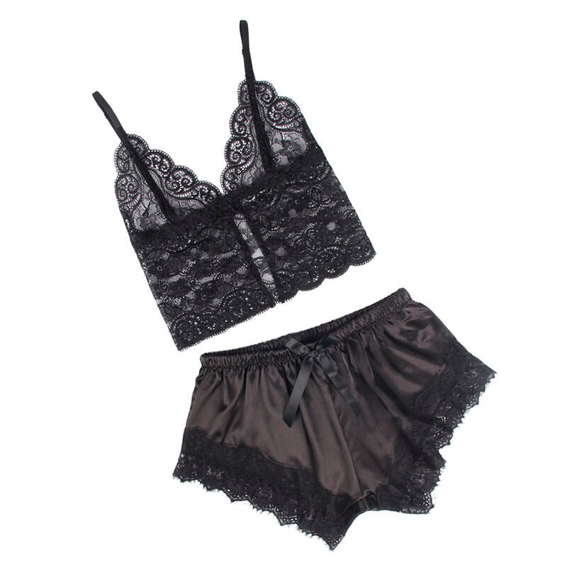 SUBBLIME - 953942 CASUAL SILK NIGHTGOWN + LACE PANTS BLACK L/XL - Toys "n" Us