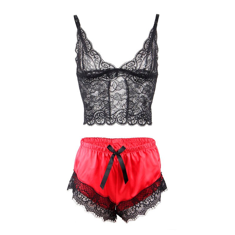SUBBLIME - 953966 CASUAL SILK NIGHTGOWN + LACE PANTS BLACK/RED L/XL - Toys "n" Us