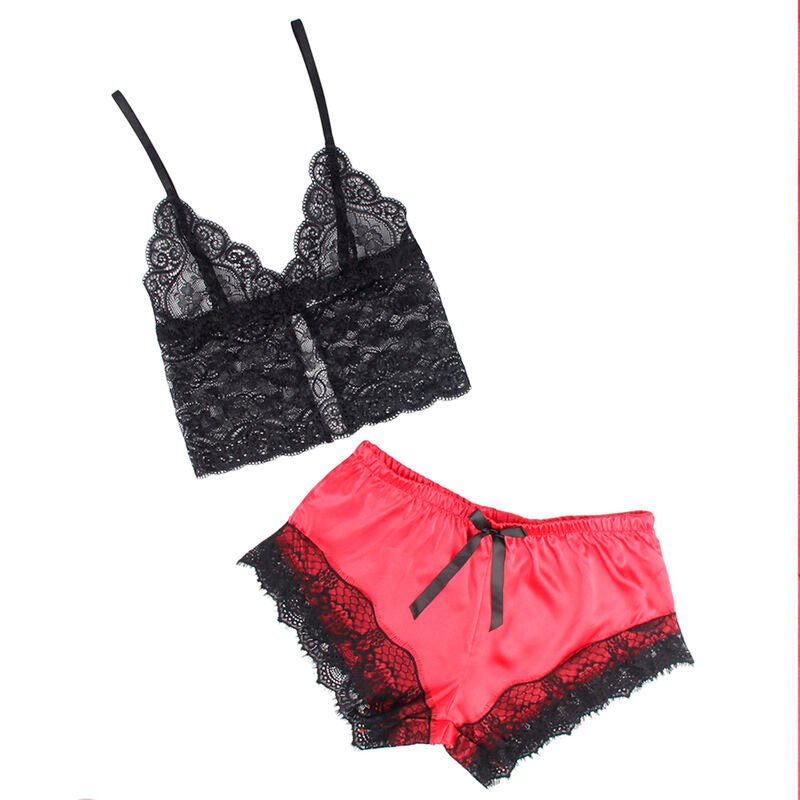 SUBBLIME - 953966 CASUAL SILK NIGHTGOWN + LACE PANTS BLACK/RED L/XL - Toys "n" Us