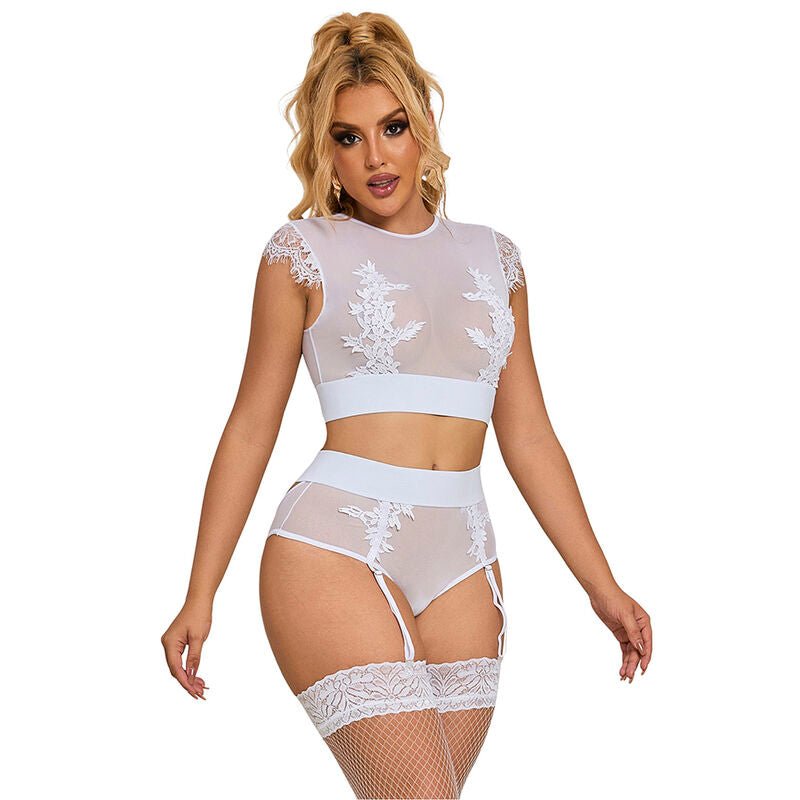 SUBBLIME - 954048 BRA + PANTIES WITH GARTER BELT WHITE L/XL - Toys "n" Us