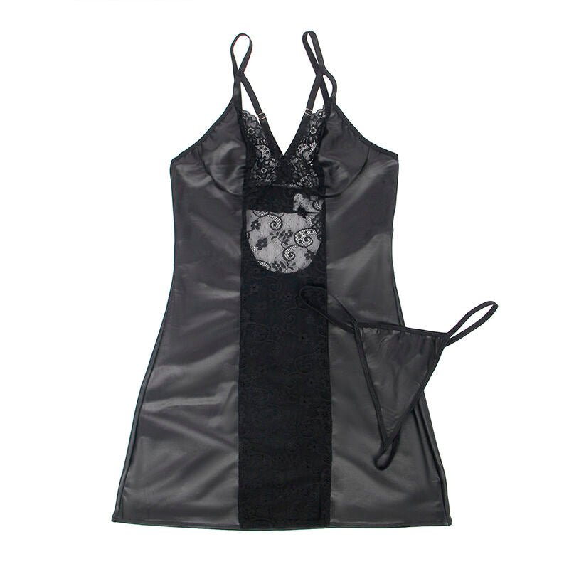 SUBBLIME - 954161 DRESS + THONG LEATHER BLACK S/M - Toys "n" Us
